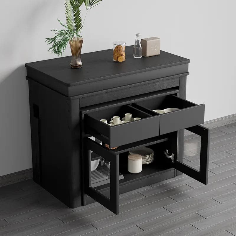 Modern Extendable Dining Table Rectangle Sideboard with Storage in Black