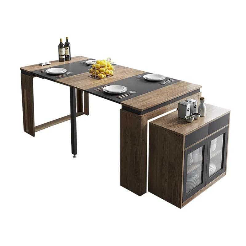 Modern Extendable Dining Table Rectangle Sideboard with Storage in Walnut and Gray