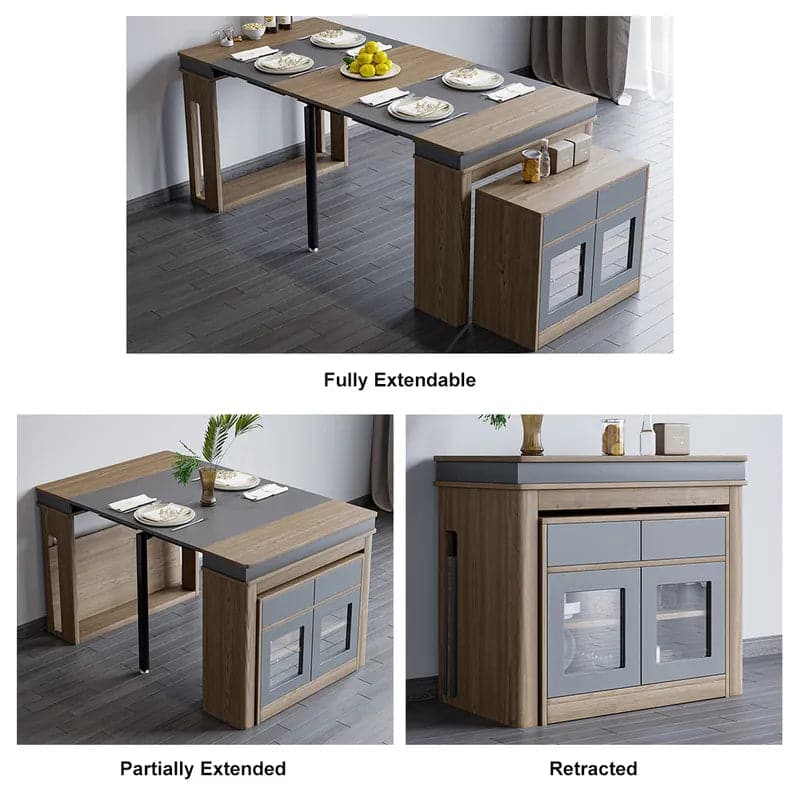 Modern Extendable Dining Table Rectangle Sideboard with Storage in Walnut and Gray