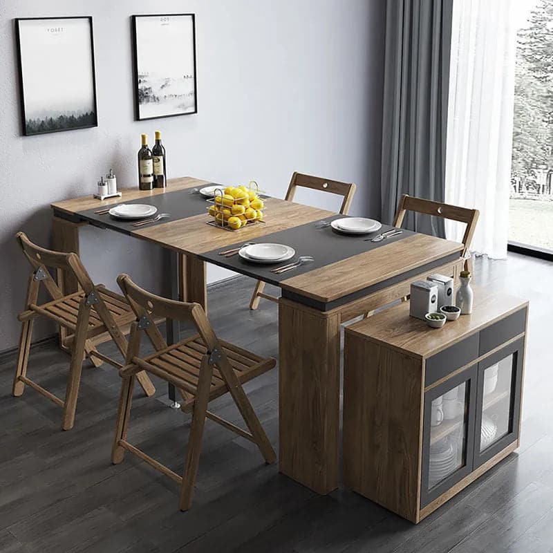 Modern Extendable Dining Table Rectangle Sideboard with Storage in Walnut and Gray