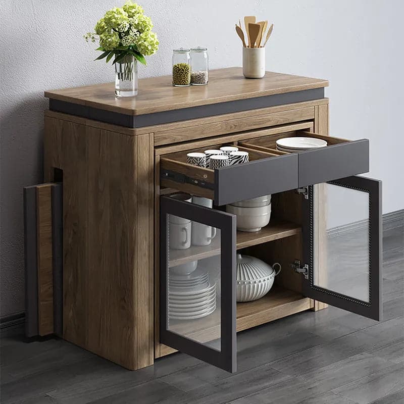 Modern Extendable Dining Table Rectangle Sideboard with Storage in Walnut and Gray