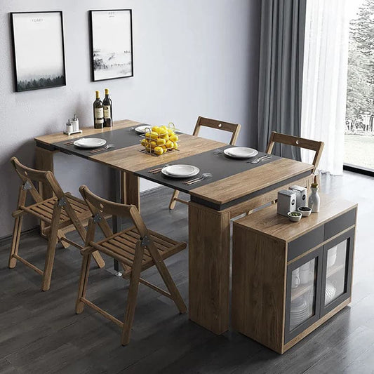 Modern Extendable Dining Table Set Rectangle Sideboard with Storage in Walnut & Gray