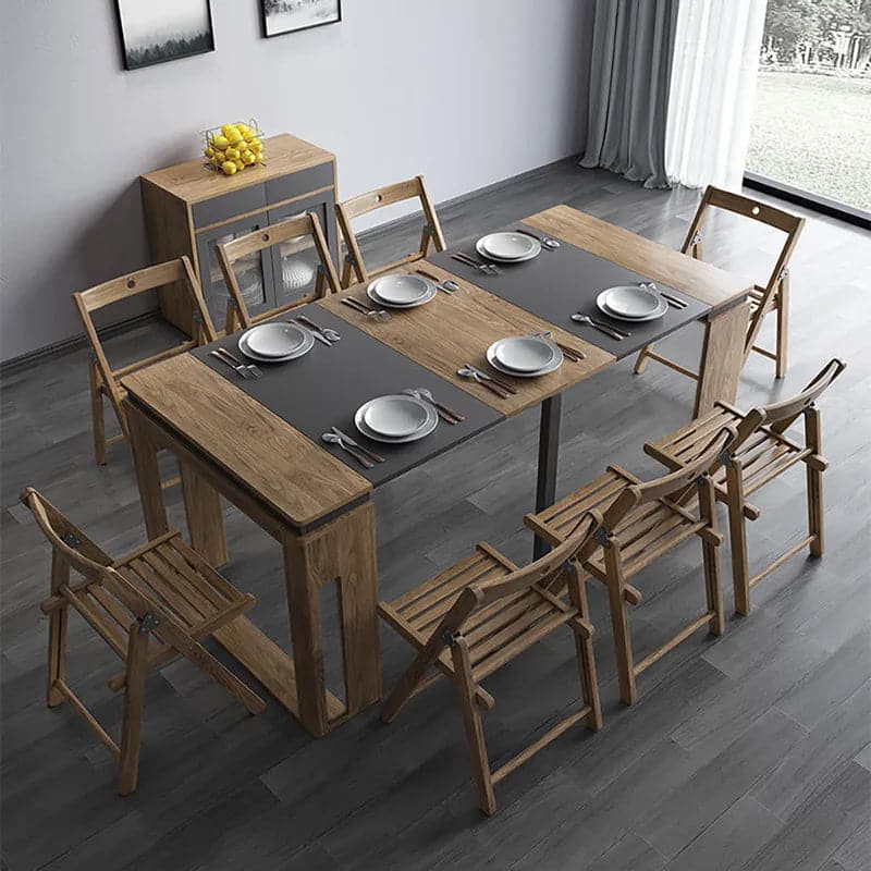 Ensemble de table à manger extensible moderne, buffet rectangulaire avec rangement en noyer et gris