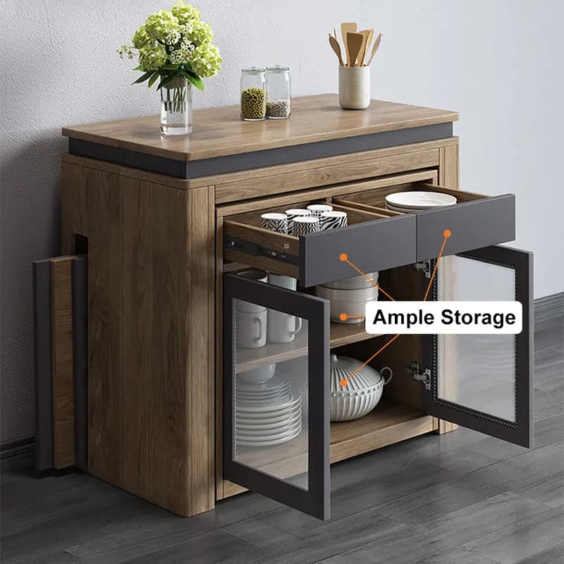 Modern Extendable Dining Table Set Rectangle Sideboard with Storage in Walnut & Gray