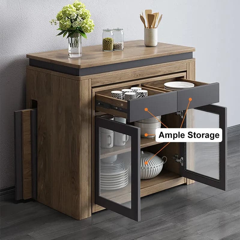 Ensemble de table à manger extensible moderne, buffet rectangulaire avec rangement en noyer et gris