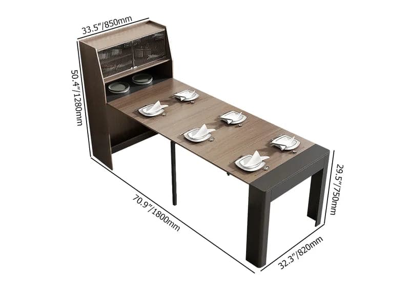 Table de salle à manger extensible moderne avec buffet rectangulaire de rangement, porte en verre, noyer et gris