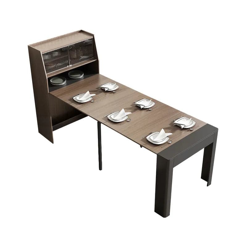 Table de salle à manger extensible moderne avec buffet rectangulaire de rangement, porte en verre, noyer et gris