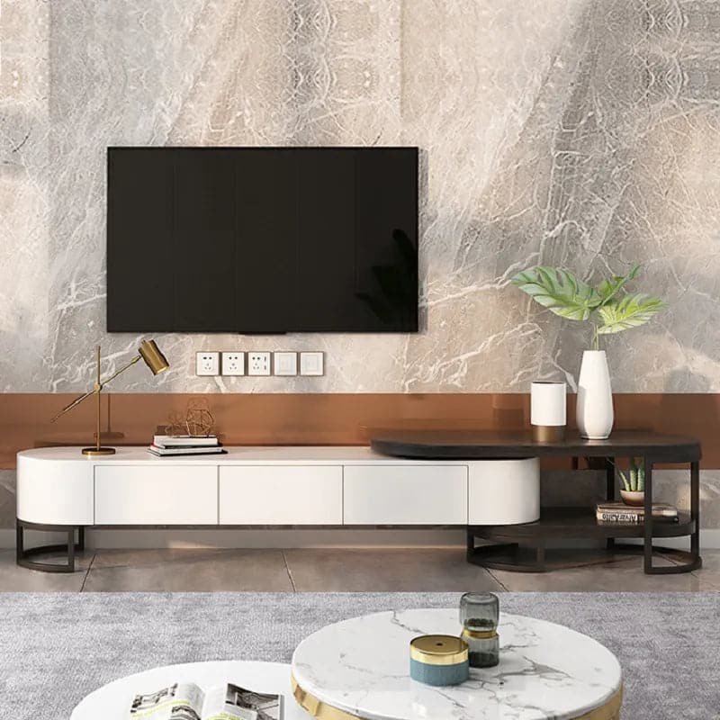 Modern Extending TV Stand with Storage Oval White and Black Media Console#White & Black
