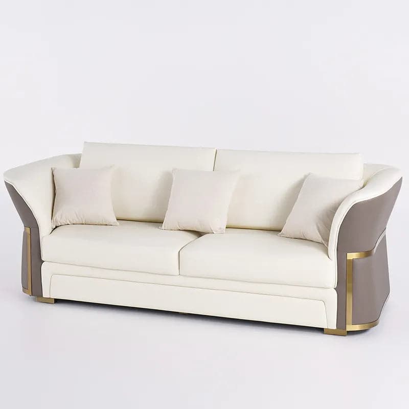 Ensemble de canapé de salon moderne en simili cuir en marron et blanc, ensemble de 3
