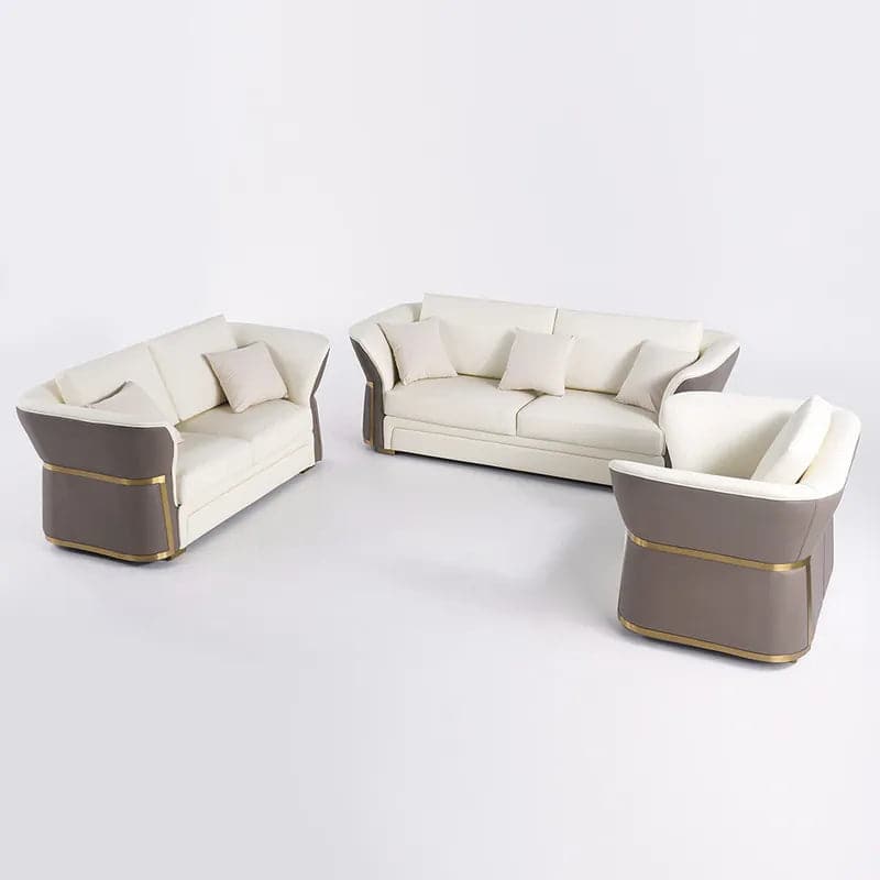 Ensemble de canapé de salon moderne en simili cuir en marron et blanc, ensemble de 3