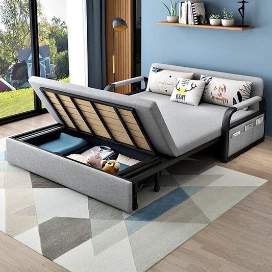 Canapé-lit moderne en lin, canapé convertible rembourré avec rangement