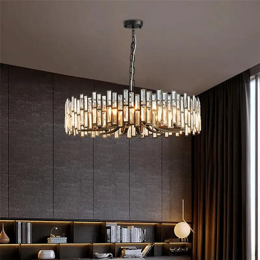 Modern Geometric Crystal Chandelier 10/14-Light with Adjustable Chain in Black
