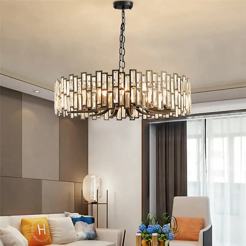 Lustre en cristal géométrique moderne à 10/14 lumières avec chaîne réglable en noir