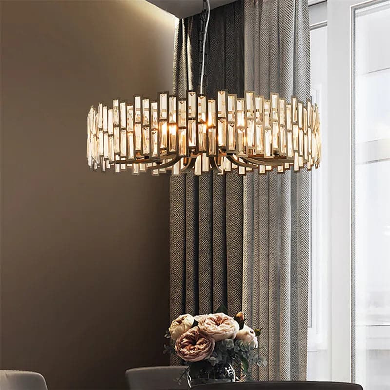 Modern Geometric Crystal Chandelier 10/14-Light with Adjustable Chain in Black