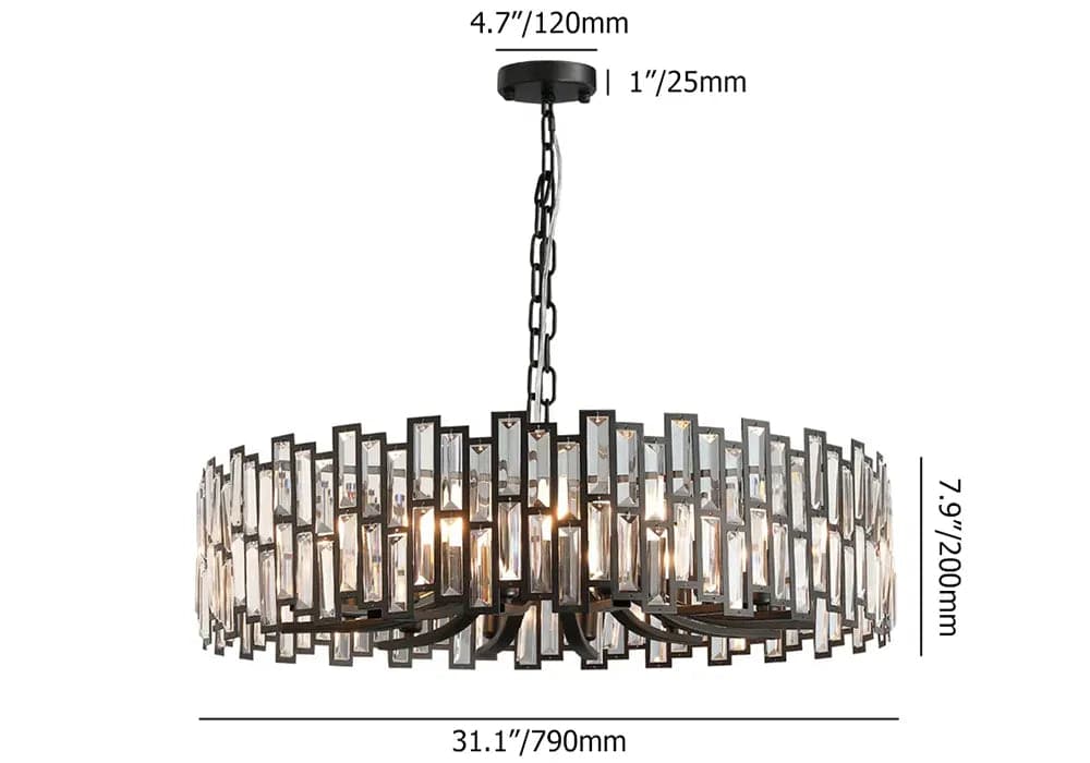 Lustre en cristal géométrique moderne à 10/14 lumières avec chaîne réglable en noir