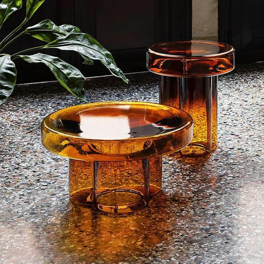 Modern Glass Coffee Table Set 2-Piece Cloud-Shaped in Orange