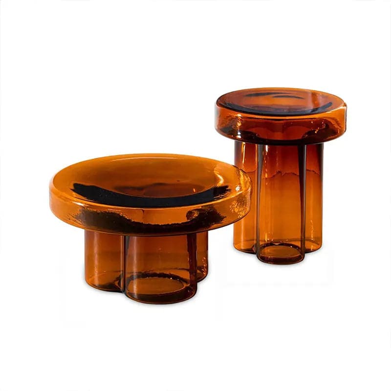Ensemble de table basse en verre moderne 2 pièces en forme de nuage en orange