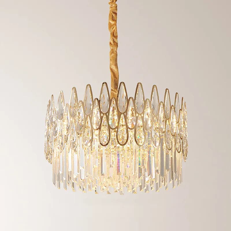 Lustre moderne en cristal doré à 6 lumières, 9 lumières et 14 lumières avec chaîne réglable