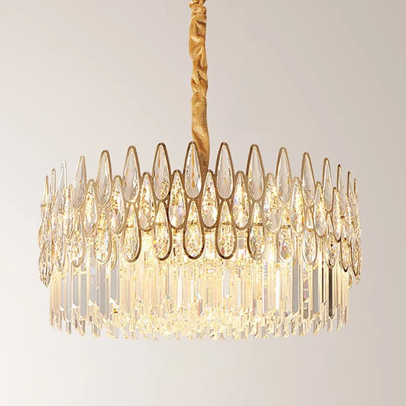 Lustre moderne en cristal doré à 6 lumières, 9 lumières et 14 lumières avec chaîne réglable