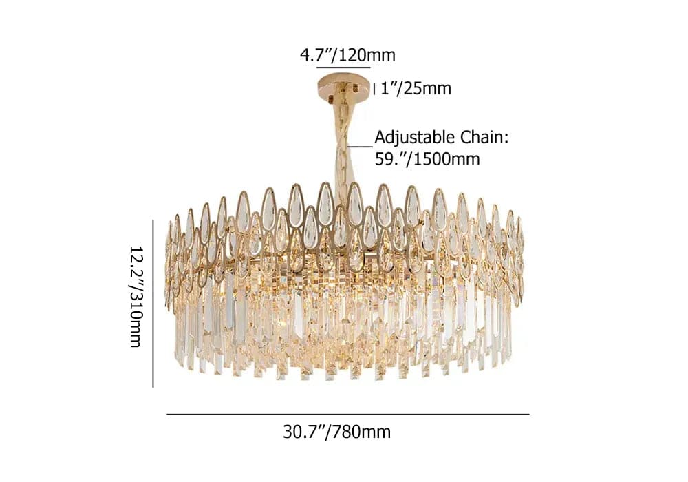 Lustre moderne en cristal doré à 6 lumières, 9 lumières et 14 lumières avec chaîne réglable