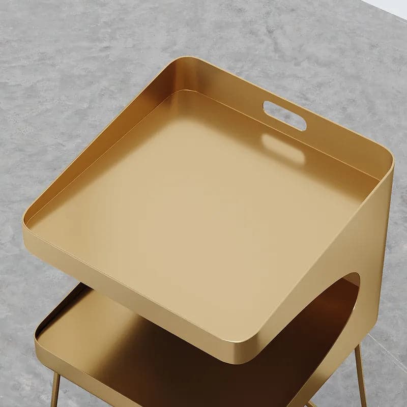 Table de chevet moderne en métal doré avec 2 étagères et poignée