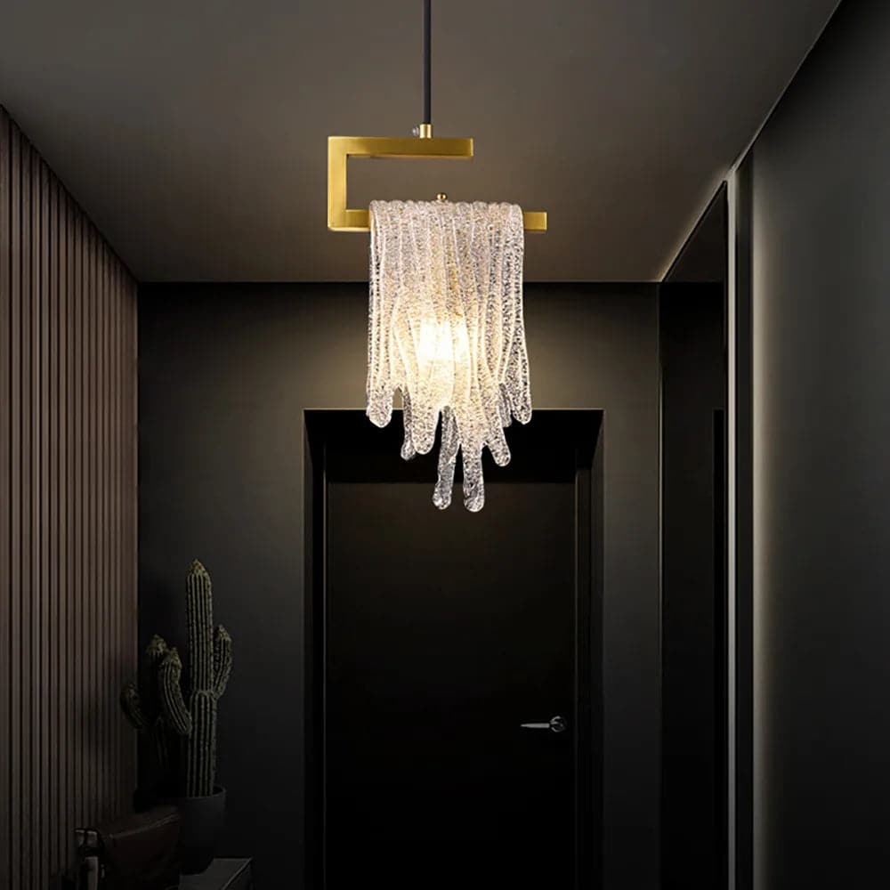 Lampe suspendue moderne dorée à 1 lumière, cascade en verre faite à la main pour chambre à coucher et salon 