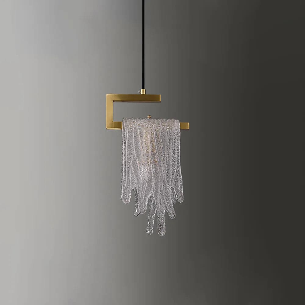 Lampe suspendue moderne dorée à 1 lumière, cascade en verre faite à la main pour chambre à coucher et salon 