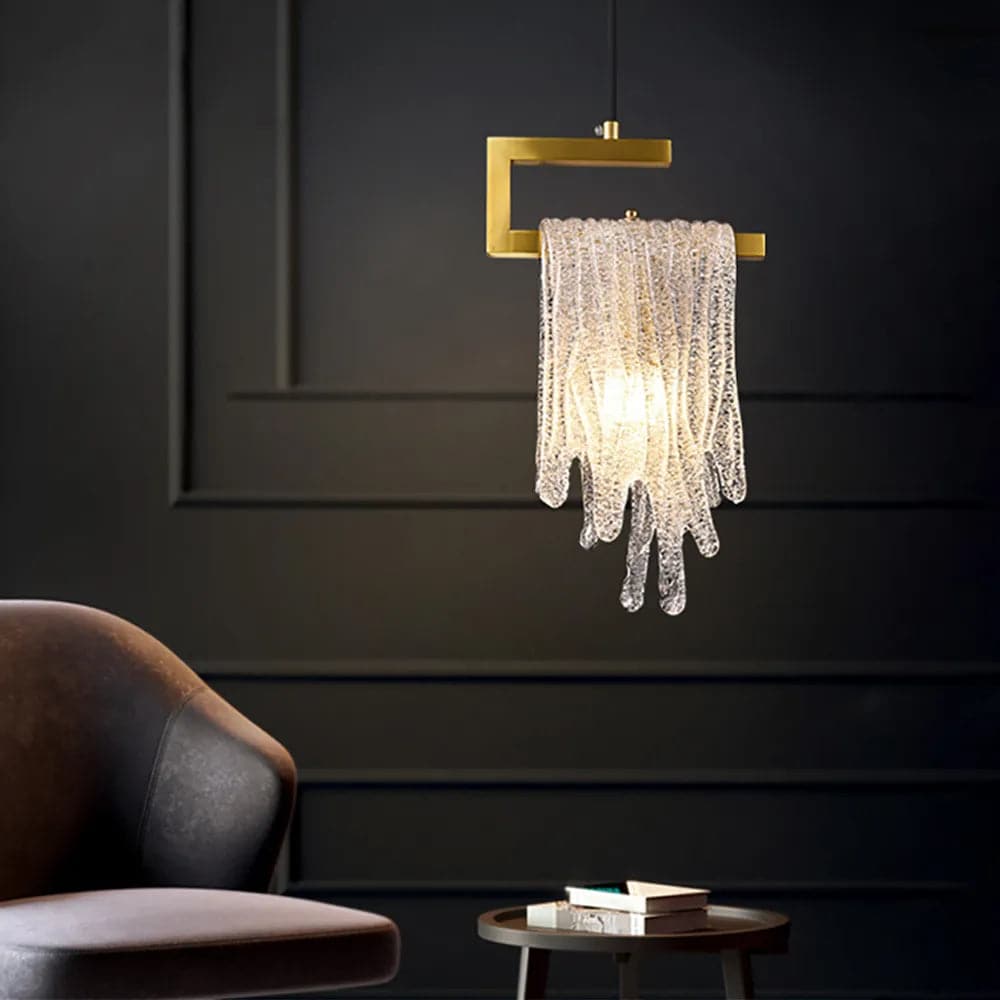 Lampe suspendue moderne dorée à 1 lumière, cascade en verre faite à la main pour chambre à coucher et salon 