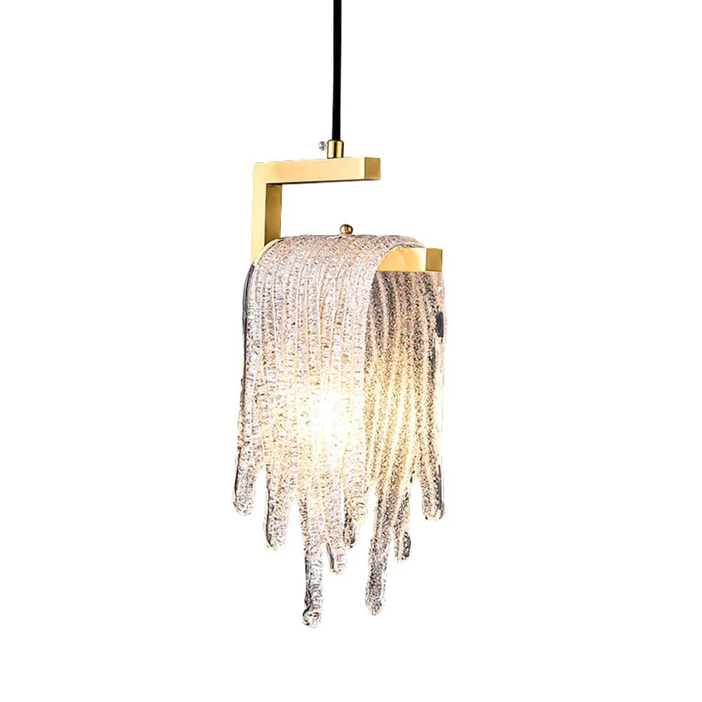 Modern Gold Pendant Light 1-Light Handmade Glass Waterfall for Bedroom and Living Room