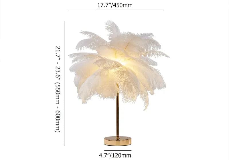 Modern Gold Portable Table Lamp with White Feather, USB Charging & Dimmable