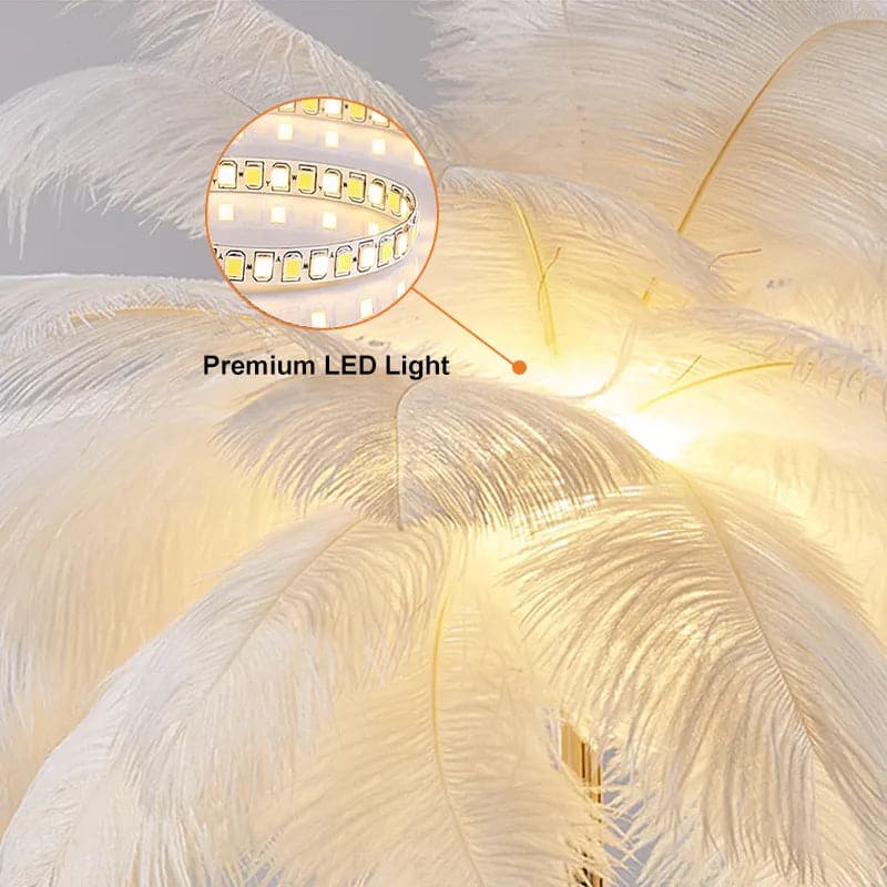 Modern Gold Portable Table Lamp with White Feather, USB Charging & Dimmable