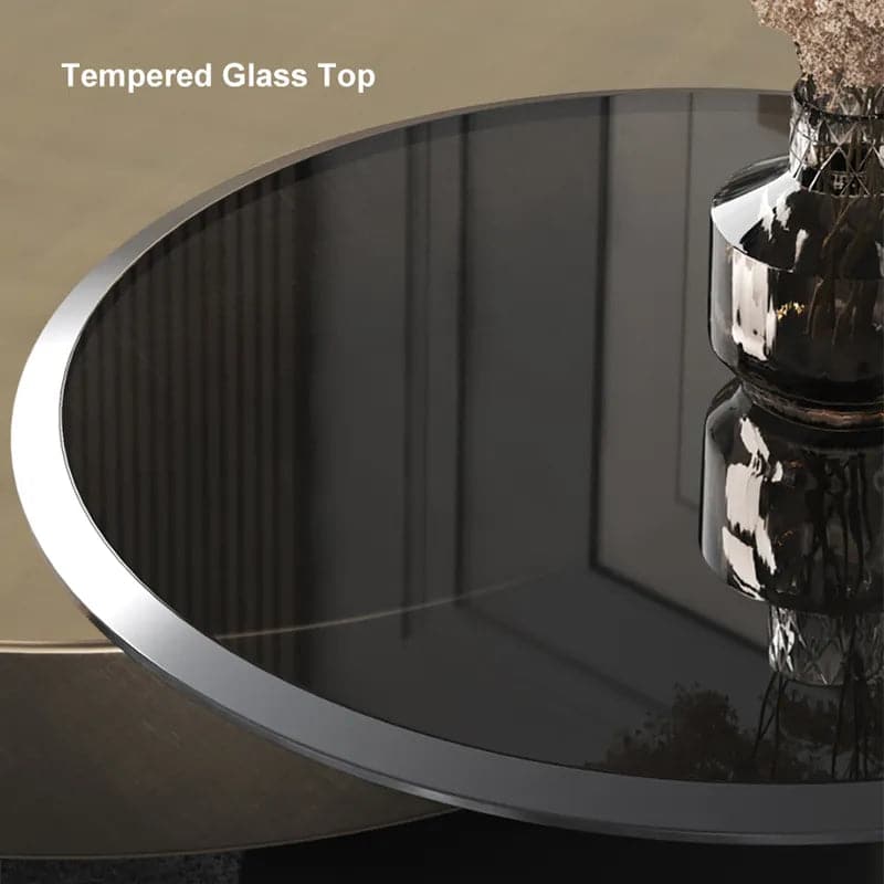 Modern Gold & Black 2-Piece Round Nesting Coffee Table Set with Tempered Glass Top