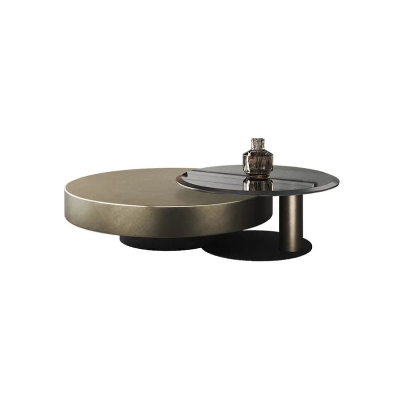 Modern Gold & Black 2-Piece Round Nesting Coffee Table Set with Tempered Glass Top