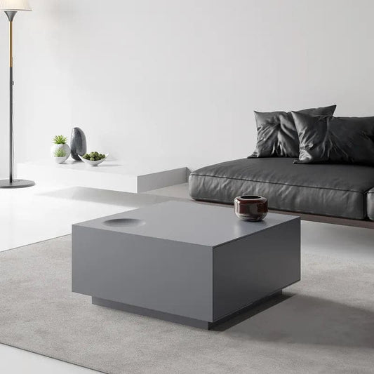 Table basse grise moderne avec table basse carrée de rangement avec tiroir