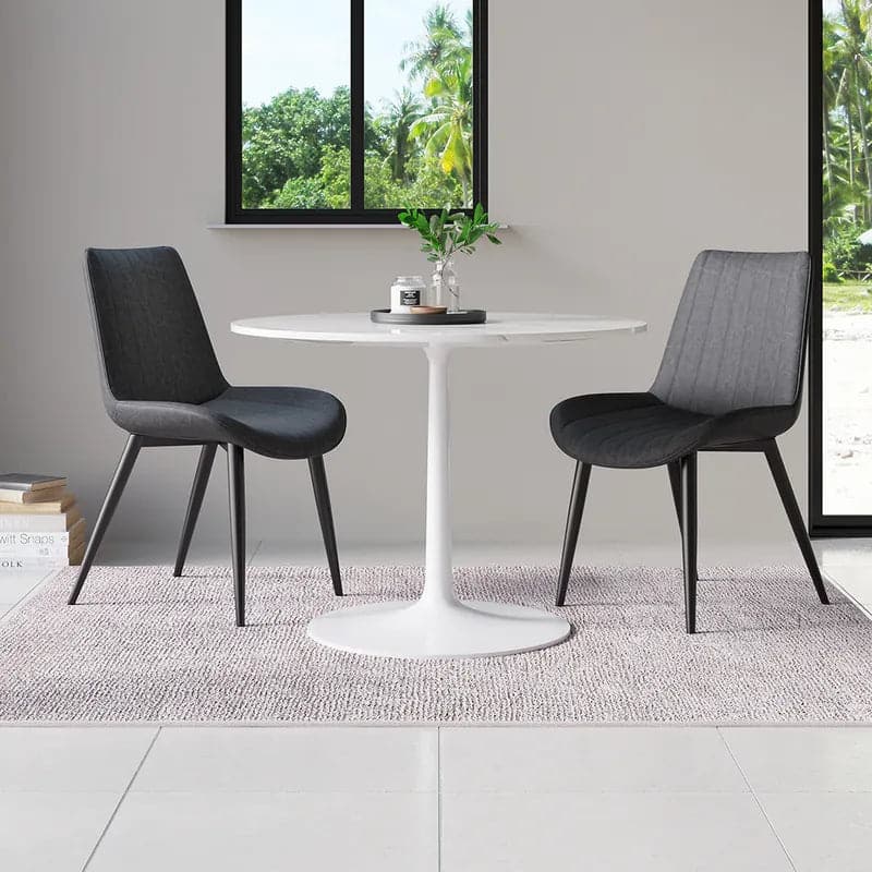Modern Gray Dining Room Chairs PU Leather Upholstered (Set of 2)