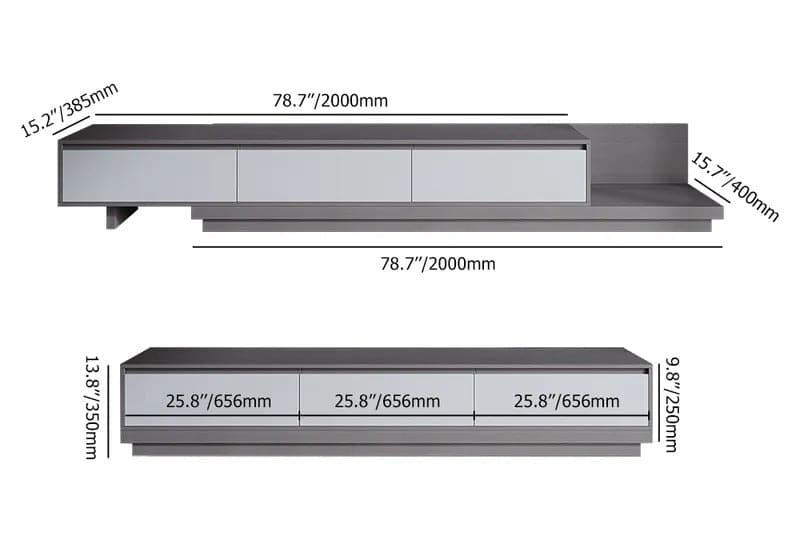 Modern Gray Retractable TV Stand Extendable Media Console with 3 Drawers Up to 120 Inches#Dark Gray & Light Gray