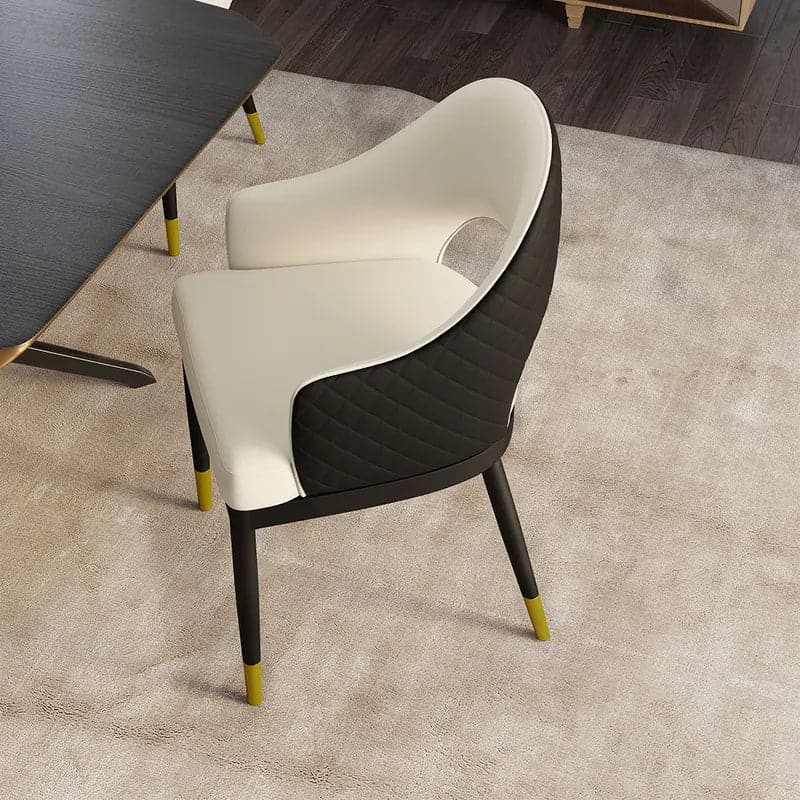 Modern Hollow Back Dining Chair in Beige PU Leather with Arms