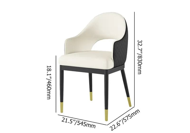 Modern Hollow Back Dining Chair in Beige PU Leather with Arms