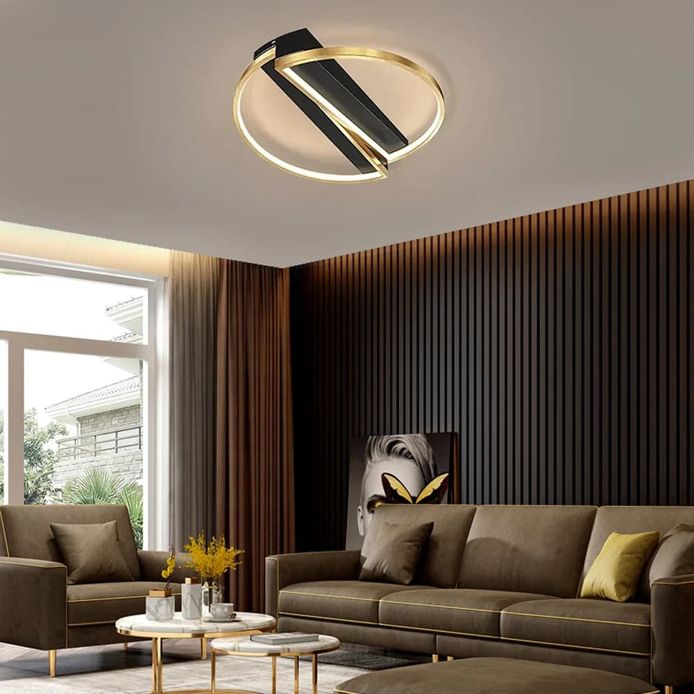 Plafonnier géométrique LED moderne en or et noir