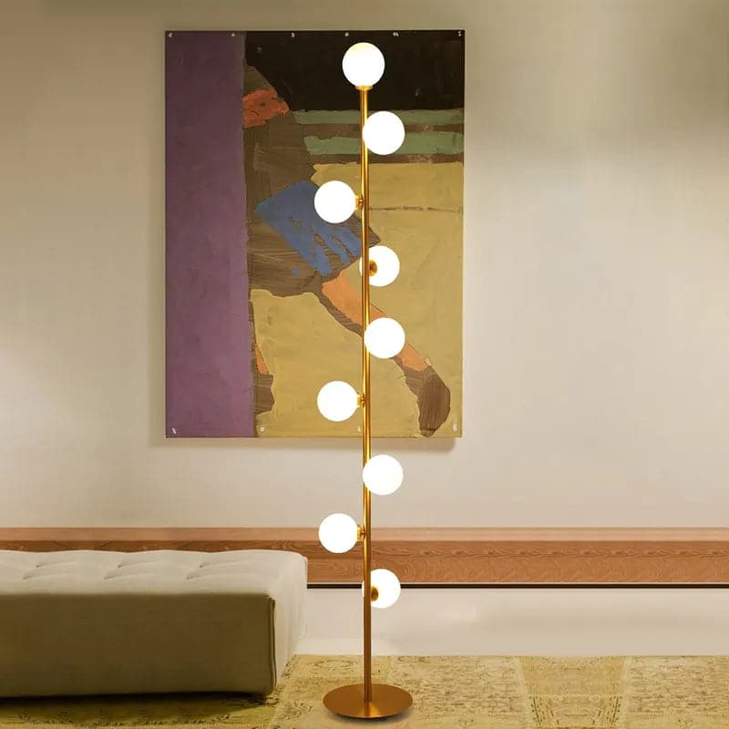 Lampadaire moderne à LED doré à 9 lumières avec globe en verre blanc