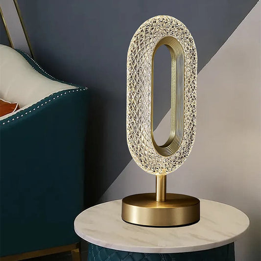 Lampe de table LED moderne à brancher, lampes de bureau pour salon, forme d'anneau en or