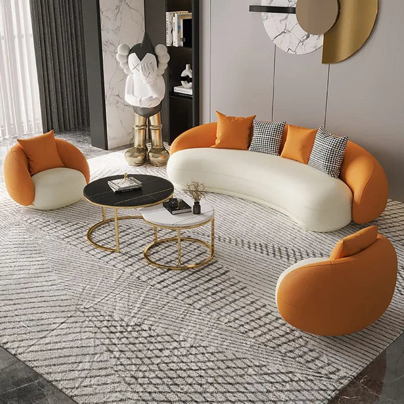 Canapé moderne rembourré en cuir, 3 places, 82,7 pouces, orange et blanc
