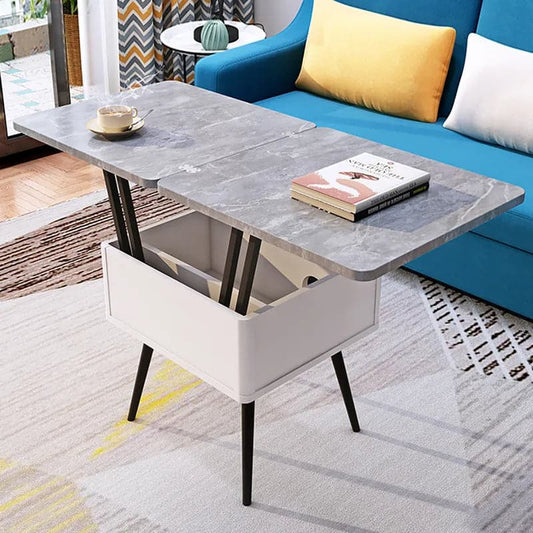 Modern Lift Top Gray Coffee Table with Storage MDF Top & Carbon Steel Base Extendable