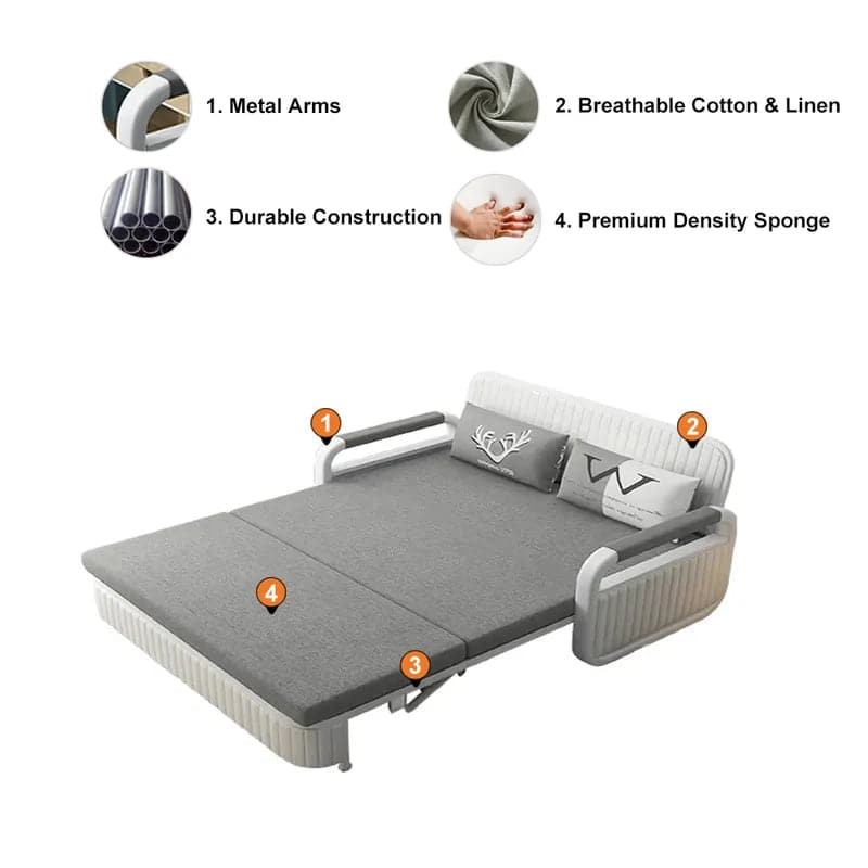 Modern Light Gray Convertible Sleeper Sofa Cotton and Linen Upholstery with Storage