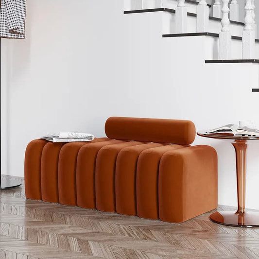 Modern Line Tufted Entryway Bench Upholstered Bench with Round Back Orange