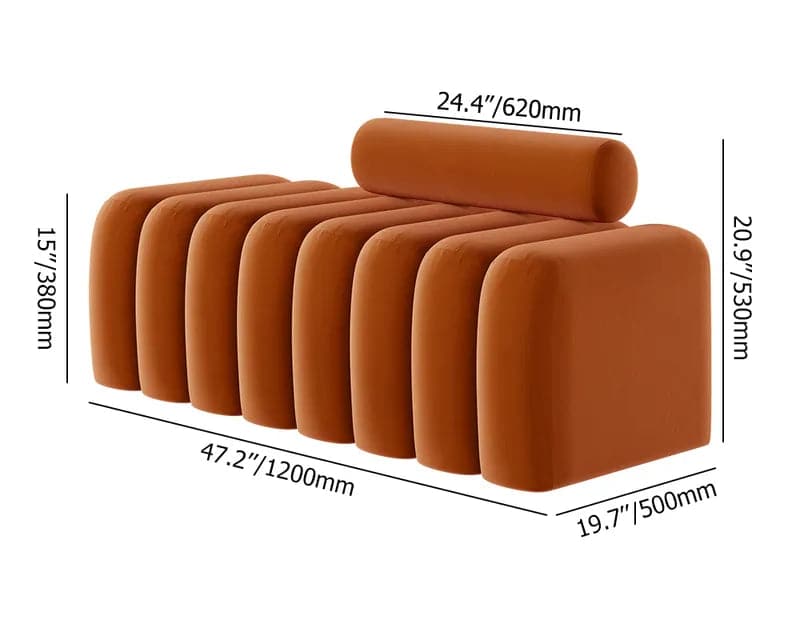 Modern Line Tufted Entryway Bench Upholstered Bench with Round Back Orange