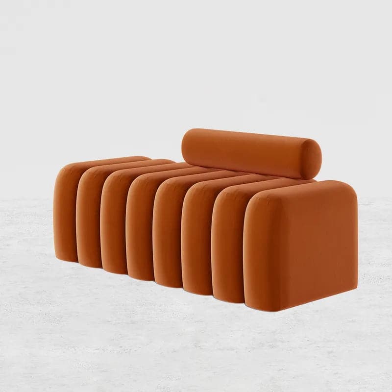 Modern Line Tufted Entryway Bench Upholstered Bench with Round Back Orange