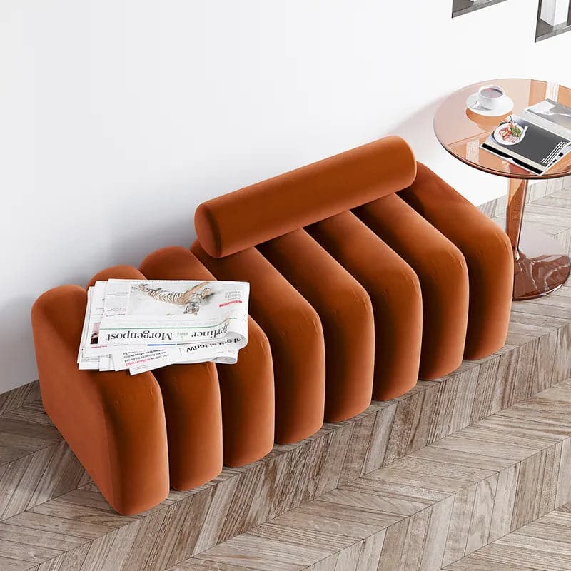 Modern Line Tufted Entryway Bench Upholstered Bench with Round Back Orange