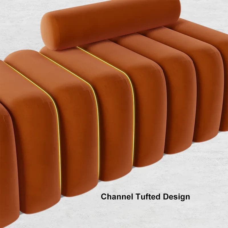 Modern Line Tufted Entryway Bench Upholstered Bench with Round Back Orange