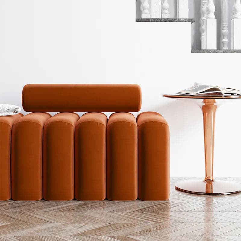 Modern Line Tufted Entryway Bench Upholstered Bench with Round Back Orange